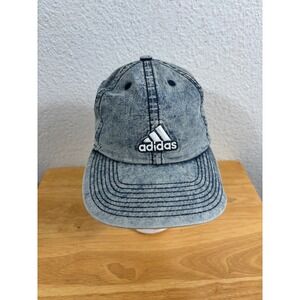 Adidas Acid Wash Denim Baseball Cap Blue Three Stripe Life Adjustable Hat